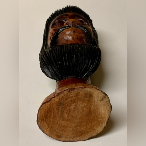 Vintage Solid Hand Carved Lignum Vitae Jamaican Bearded Rastafarian Statue Bust - Picture 10 of 15